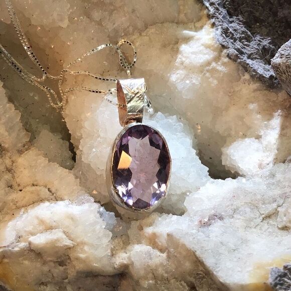 Necklace, Purple Amethyst and Sterling Silver Pendant, NEW, Handmade, Artisan, 1 - Picture 2 of 5